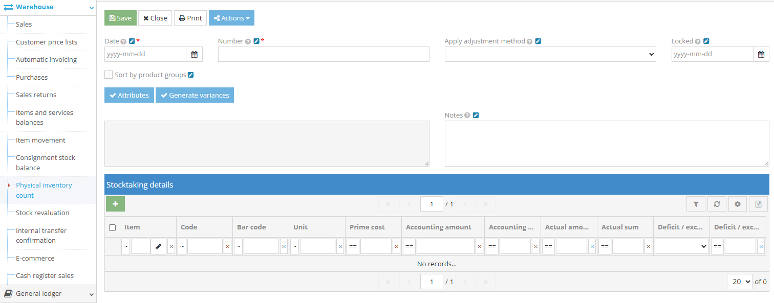 Inventory window with options